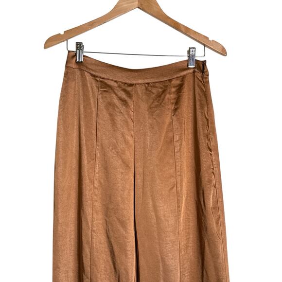 Forever 21 Women's Shiny Satin High Waisted Flowy Wide Leg Pants Size M Copper - Picture 2 of 6